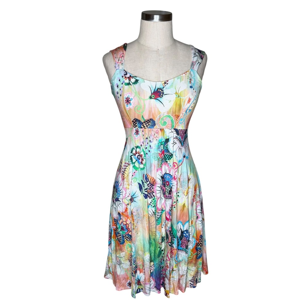 ELANA KATTAN Mini Dress Multi Color Floral Butterfly Print Women's Size‎ Small